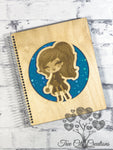 Wizard Girl with Ponytail, Wood Notebook, Wood Journal, Spiral Bound Notebook, Handmade Notebook