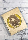 Wizard Girl with Long Hair, Wood Notebook, Wood Journal, Spiral Bound Notebook, Handmade Notebook