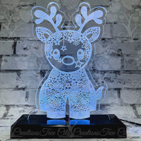 Zentangle Reindeer Christmas Edge Lit Sign, LED Acrylic Sign, LED Lamp